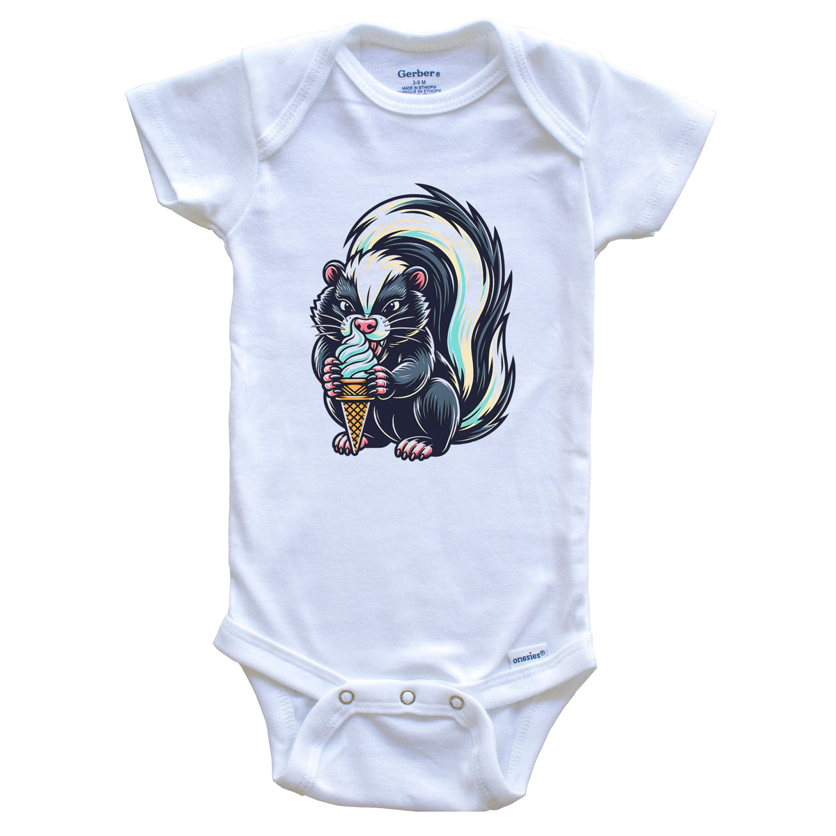 Skunk Eating Ice Cream Funny Cartoon Summer Baby Bodysuit