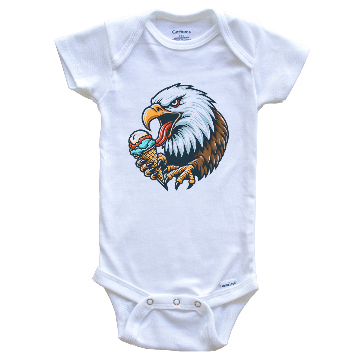 Bald Eagle Eating Ice Cream Funny Cartoon Summer Baby Bodysuit