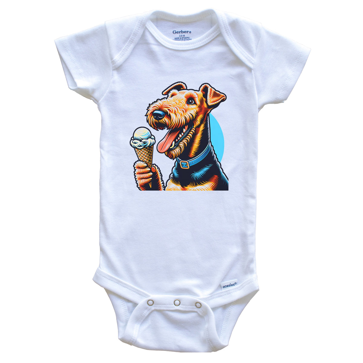 Airedale Eating Ice Cream Cone Cute Dog Baby Bodysuit