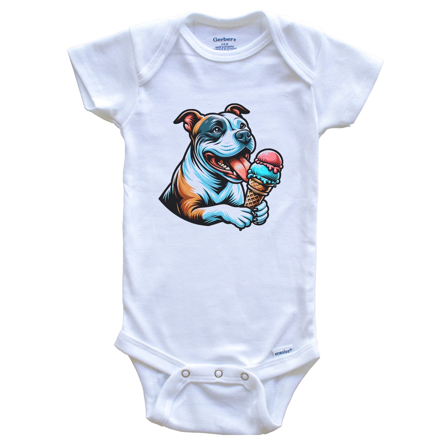 American Staffordshire Terrier Eating Ice Cream Cone Cute Baby Bodysuit