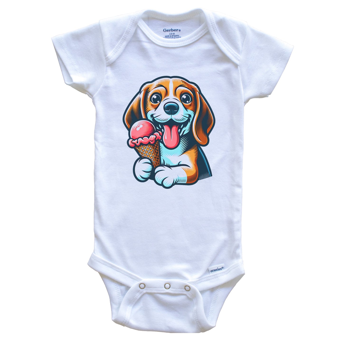 Beagle Eating Ice Cream Cone Cute Dog Baby Bodysuit