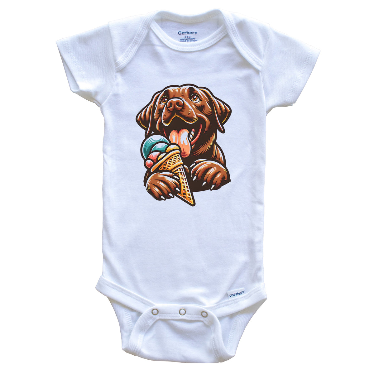 Chocolate Lab Eating Ice Cream Cone Cute Dog Baby Bodysuit
