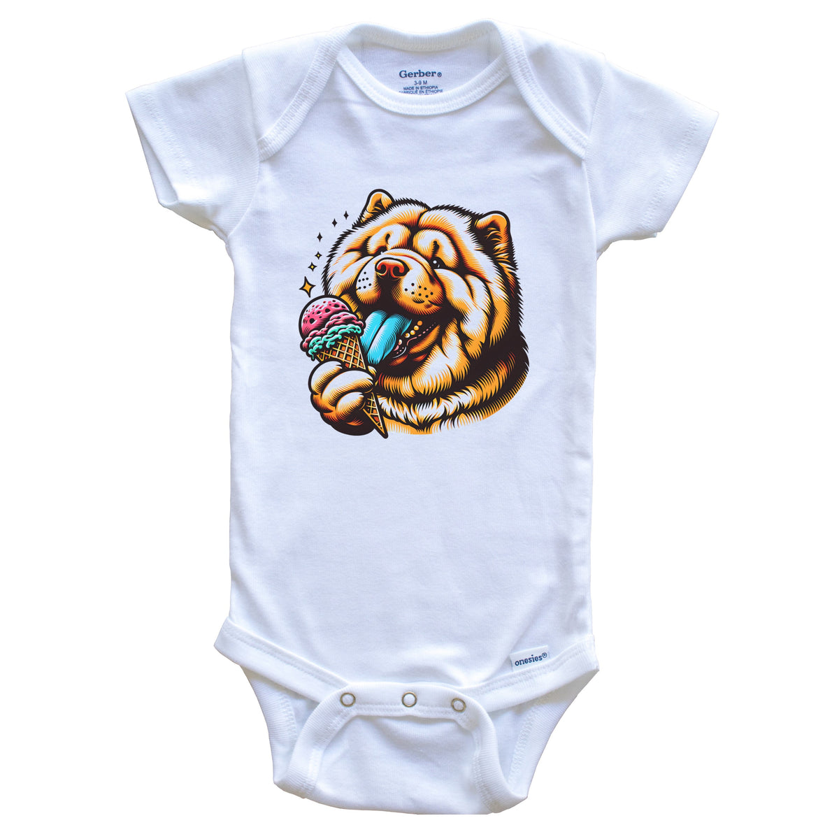 Chow Chow Eating Ice Cream Cone Cute Dog Baby Bodysuit