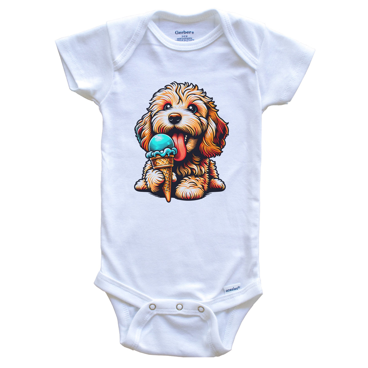 Cockapoo Eating Ice Cream Cone Cute Dog Baby Bodysuit