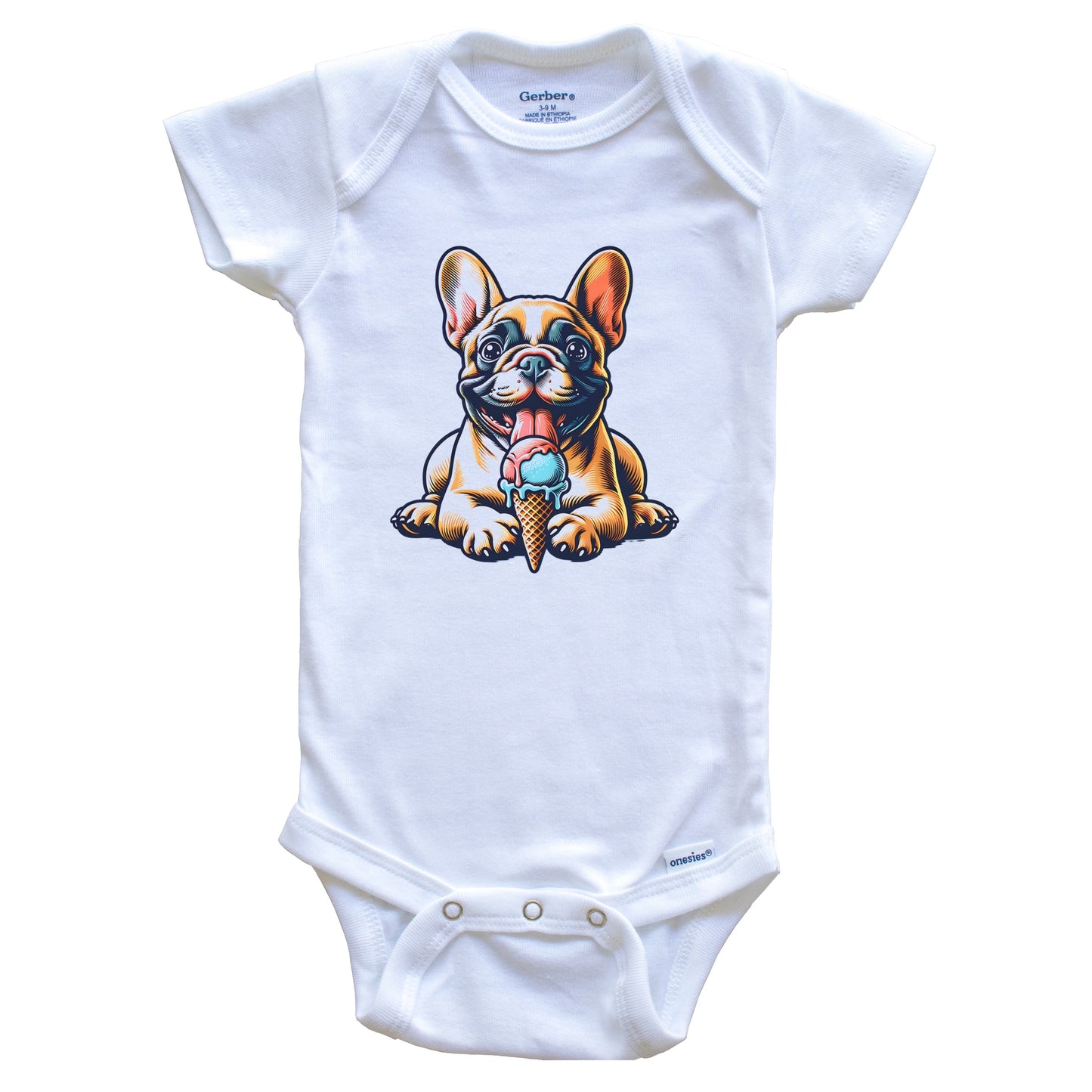 French Bulldog Eating Ice Cream Cone Cute Dog Baby Bodysuit