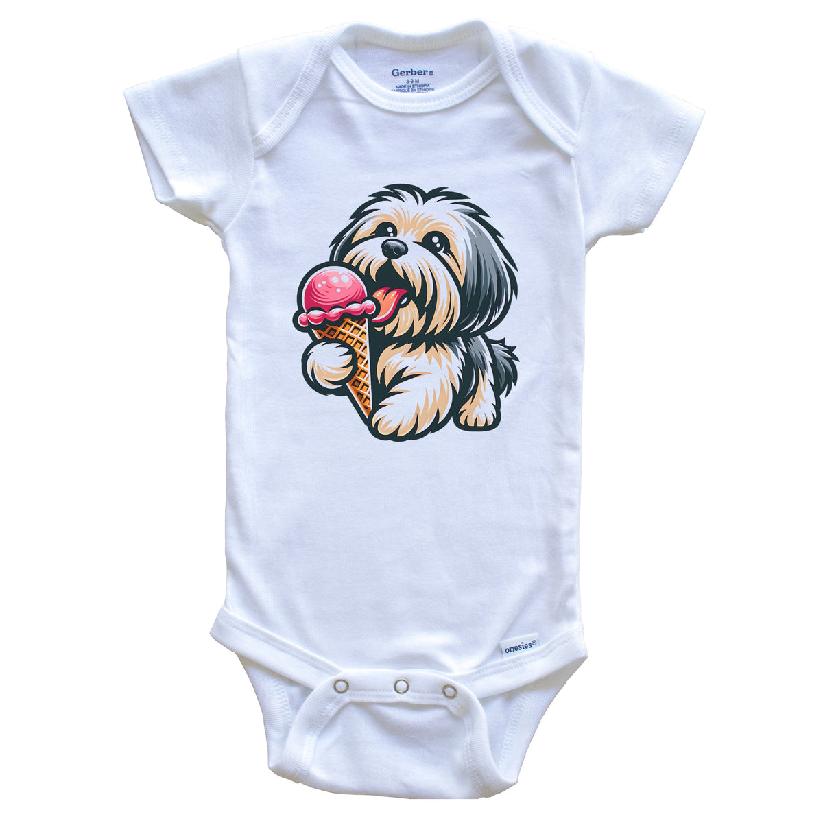 Havanese Eating Ice Cream Cone Cute Dog Baby Bodysuit