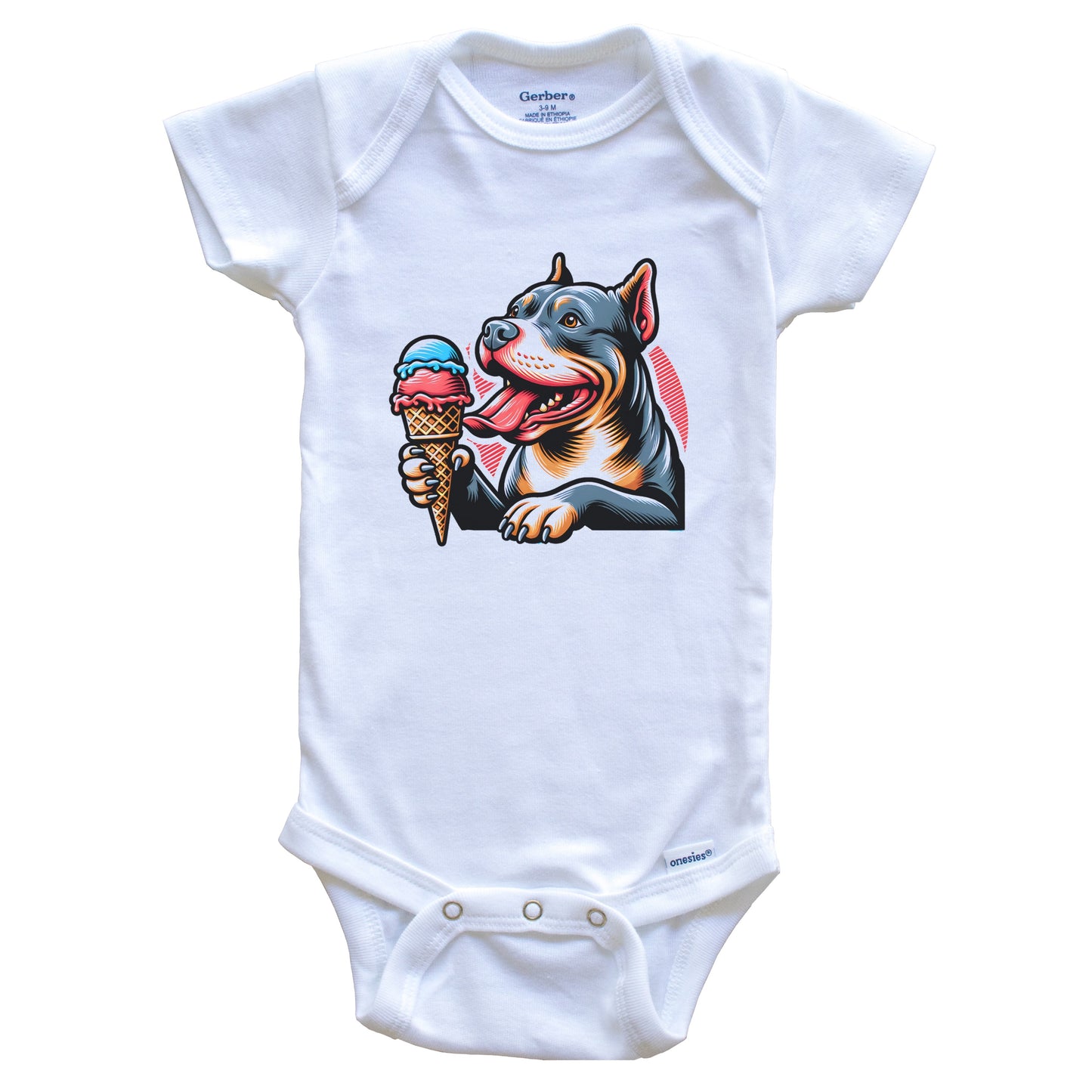 Pit Bull Eating Ice Cream Cone Cute Dog Baby Bodysuit