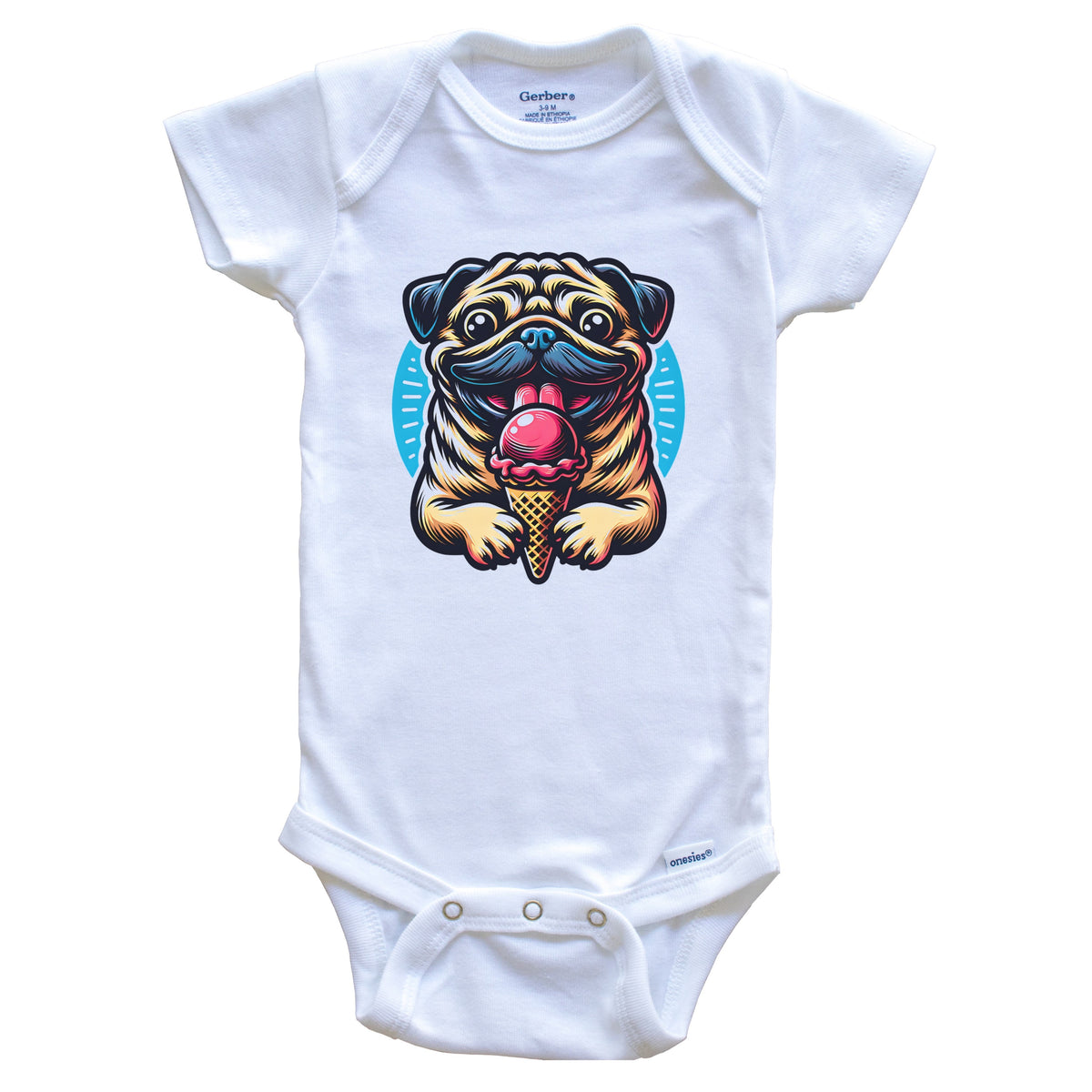 Pug Eating Ice Cream Cone Cute Dog Baby Bodysuit