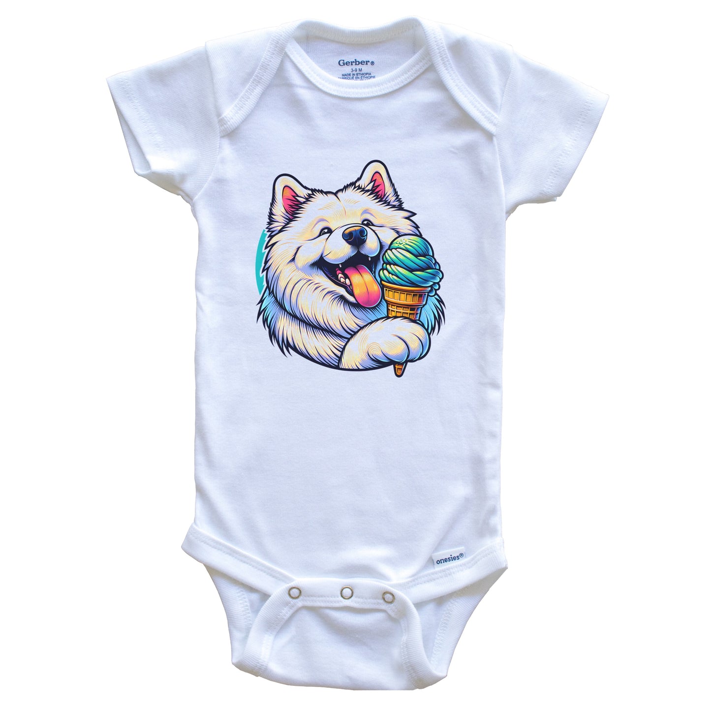 Samoyed Eating Ice Cream Cone Cute Dog Baby Bodysuit