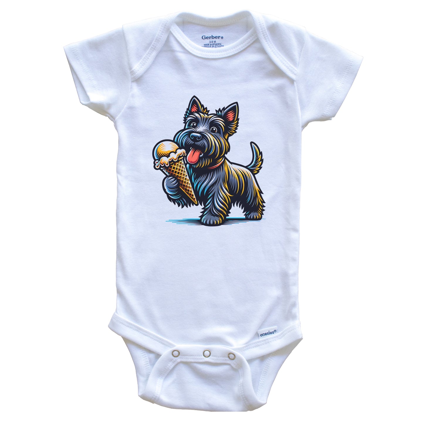 Scottish Terrier Eating Ice Cream Cone Cute Dog Baby Bodysuit