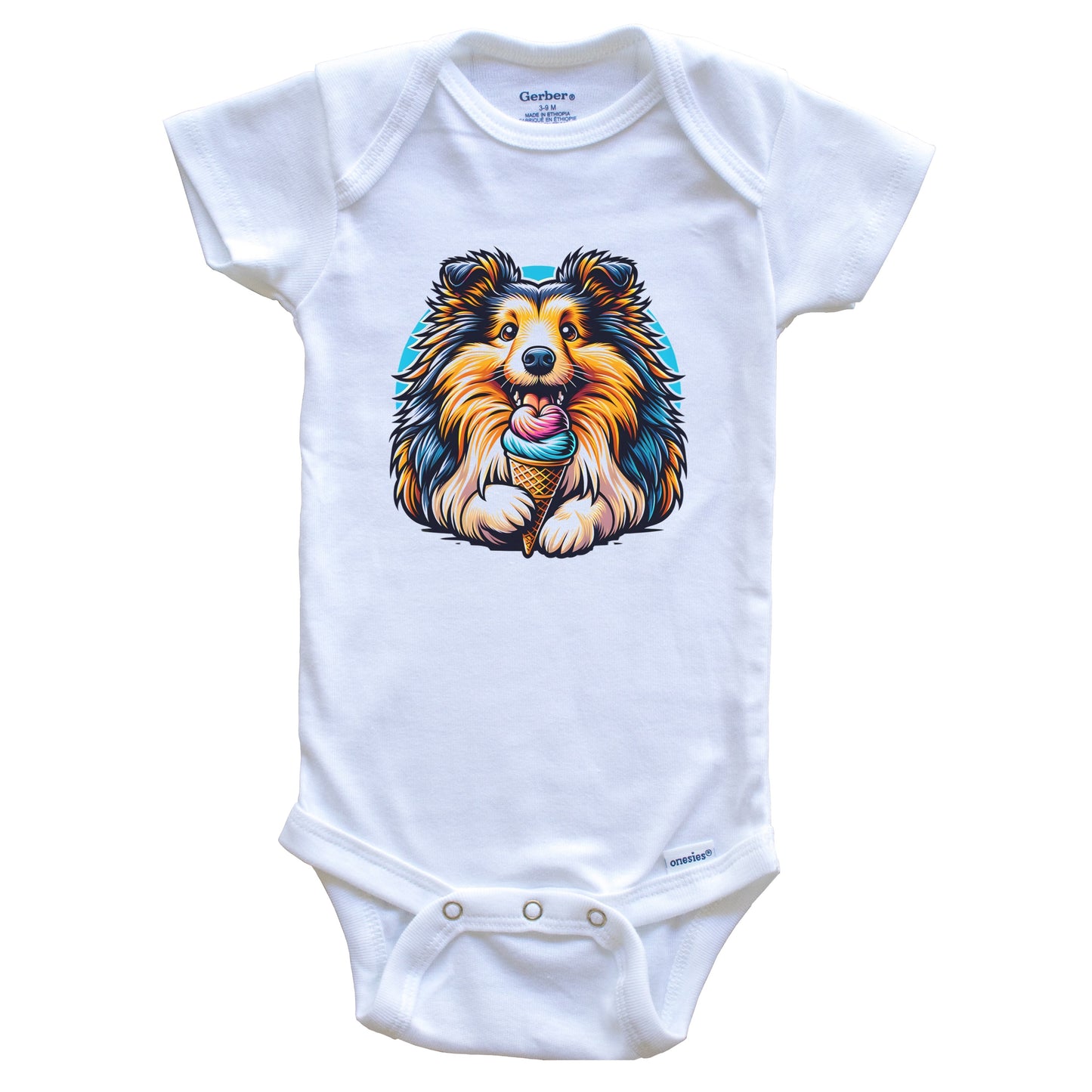 Shetland Sheepdog Eating Ice Cream Cone Cute Dog Baby Bodysuit