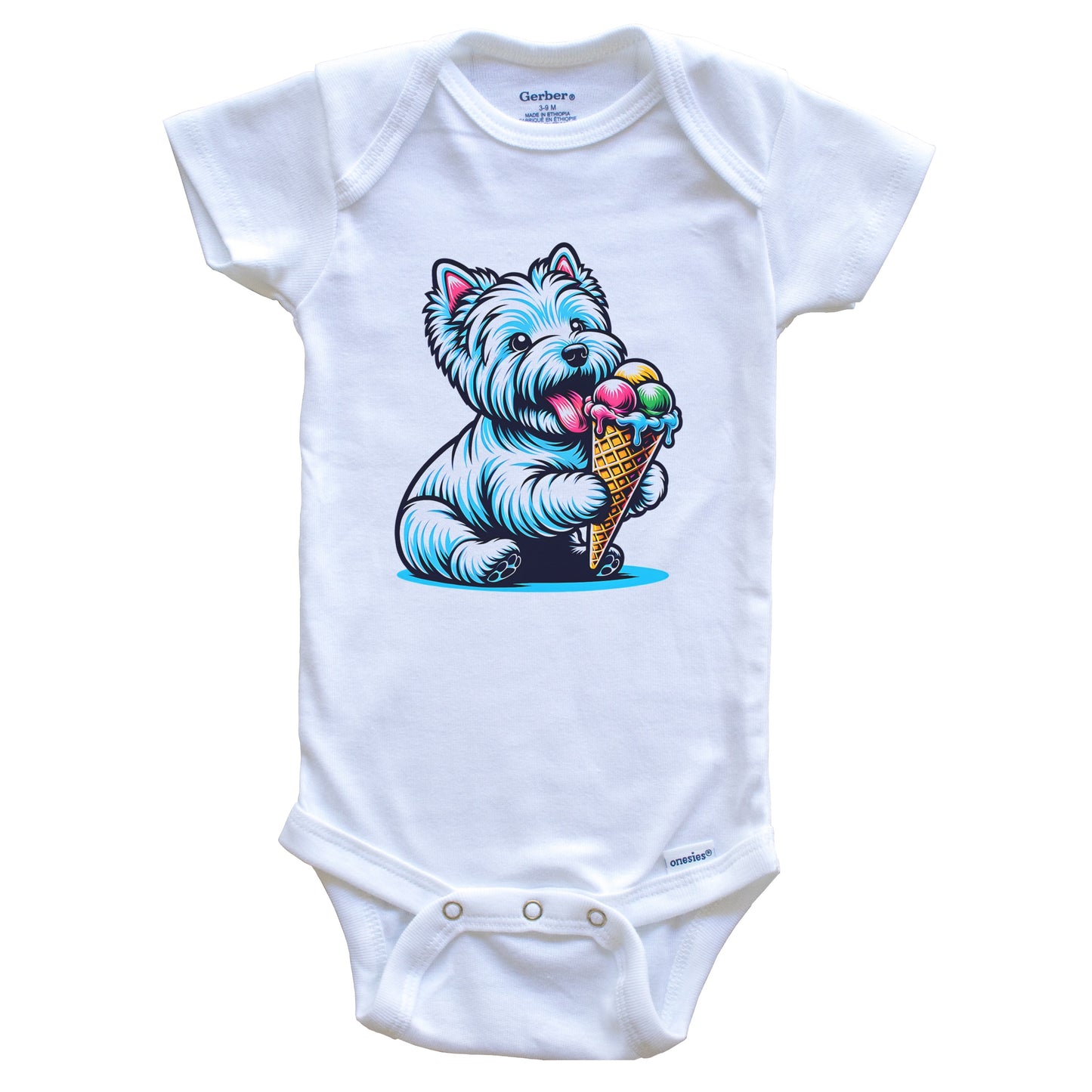 Westie Eating Ice Cream Cone Cute Dog Baby Bodysuit