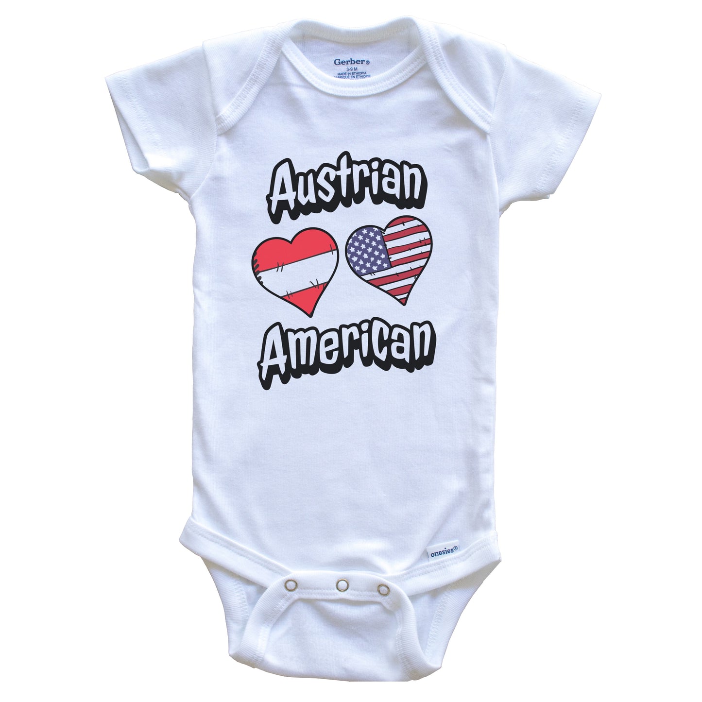 Austrian American Flag Hearts Combo Austria Baby Bodysuit