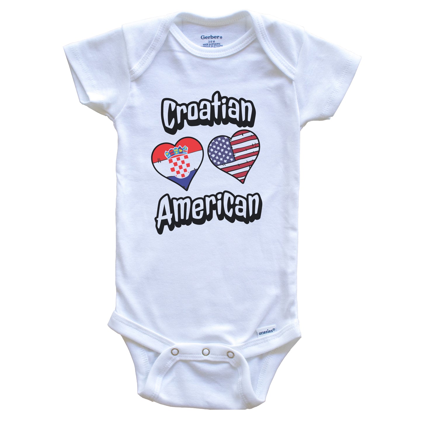 Croatian American Flag Hearts Combo Croatia Baby Bodysuit