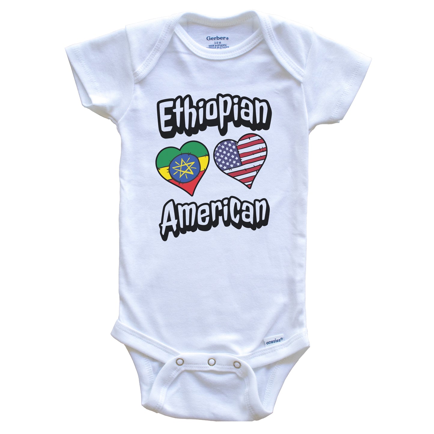 Ethiopian American Flag Hearts Combo Ethiopia Baby Bodysuit