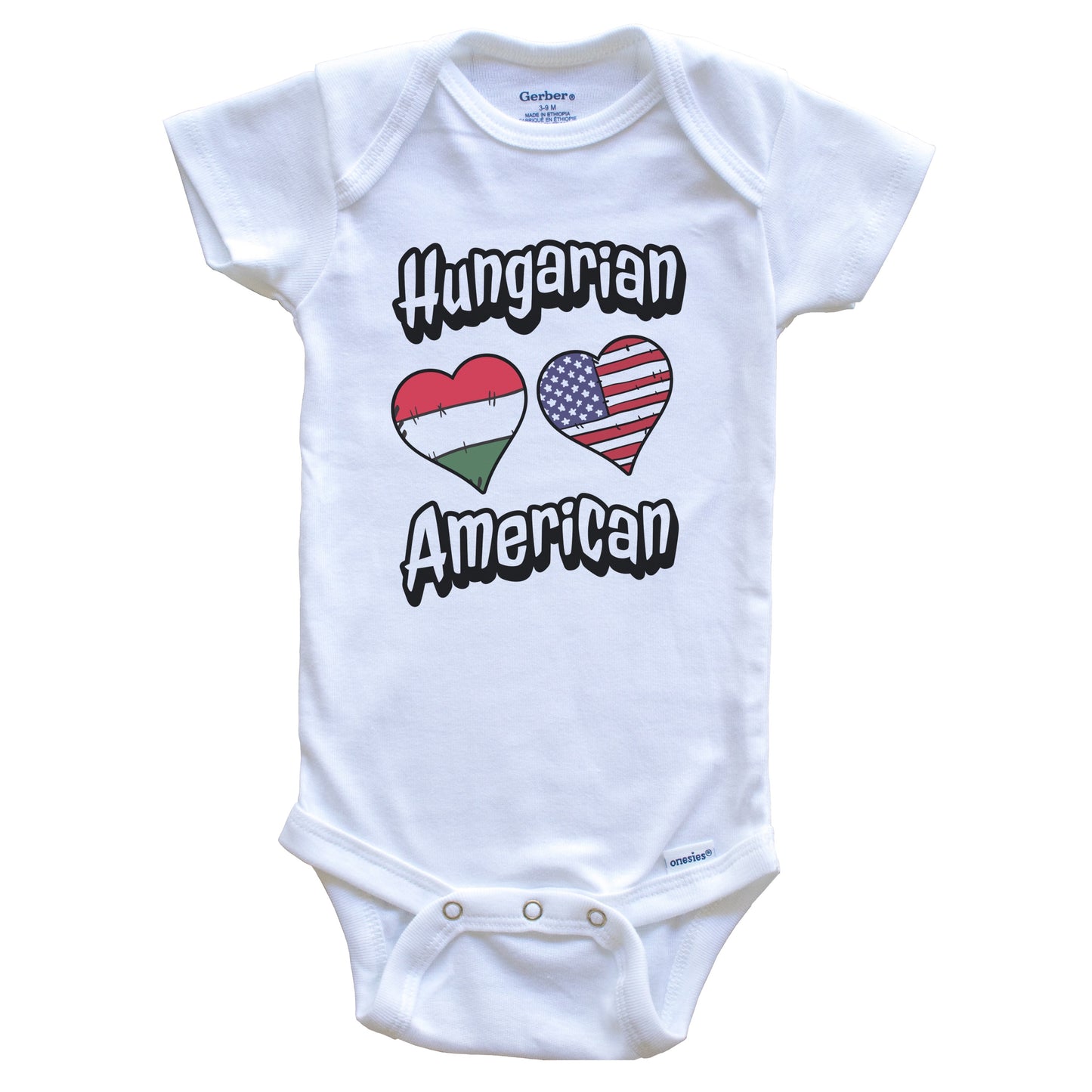 Hungarian American Flag Hearts Combo Hungary Baby Bodysuit