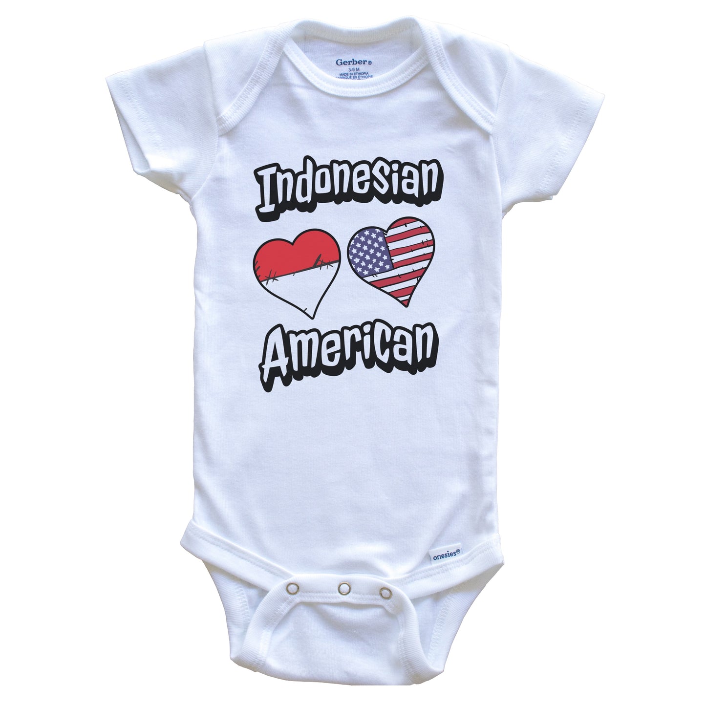 Indonesian American Flag Hearts Combo Indonesia Baby Bodysuit