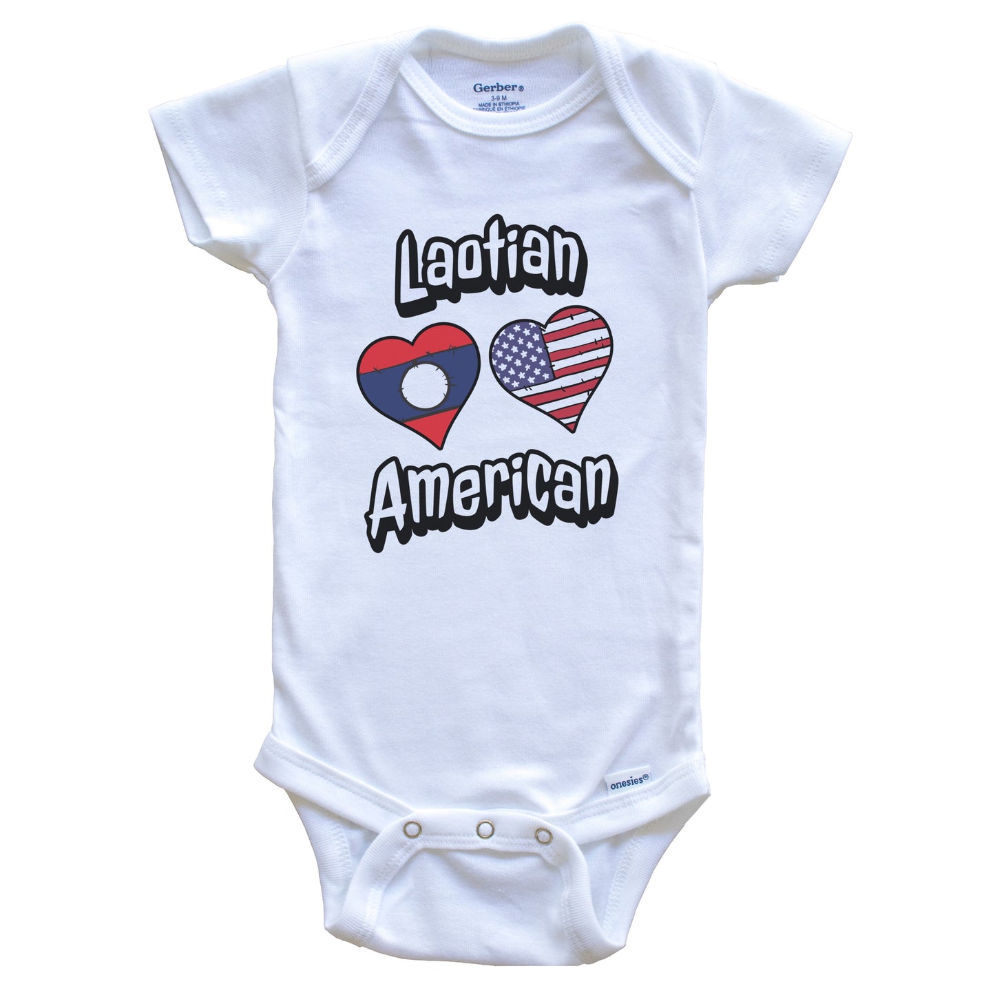 Laotian American Flag Hearts Combo Laos Baby Bodysuit