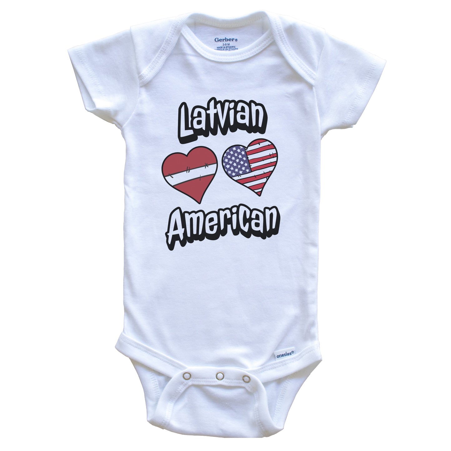 Latvian American Flag Hearts Combo Latvia Baby Bodysuit