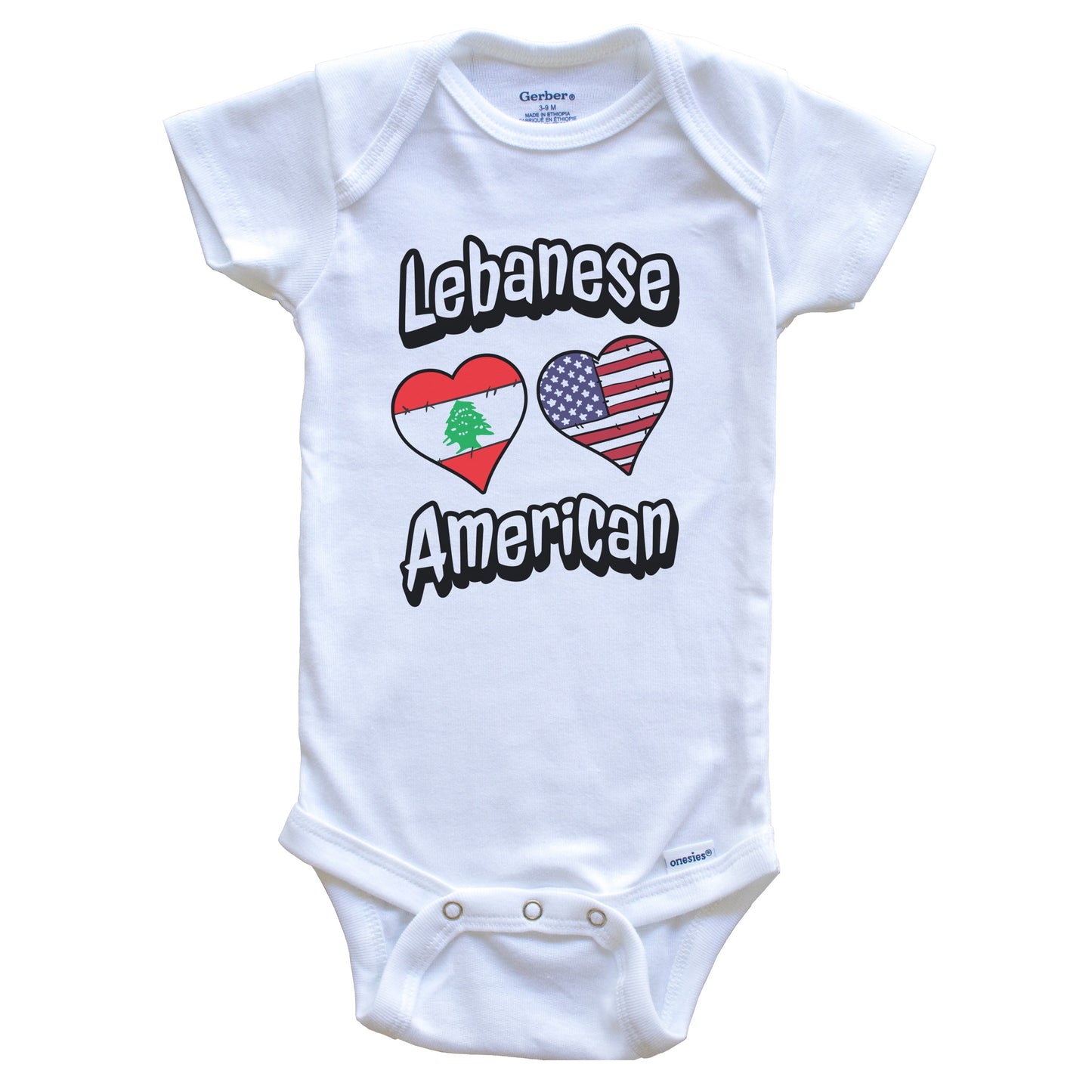 Lebanese American Flag Hearts Combo Lebanon Baby Bodysuit