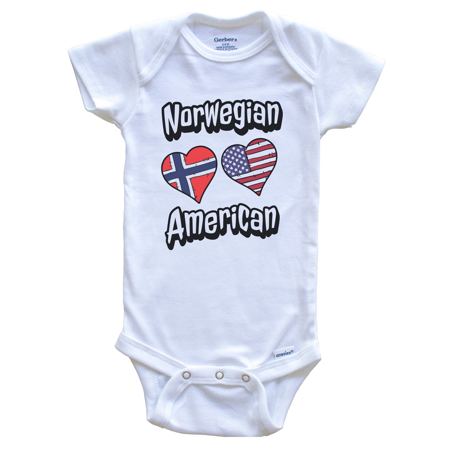 Norwegian American Flag Hearts Combo Norway Baby Bodysuit