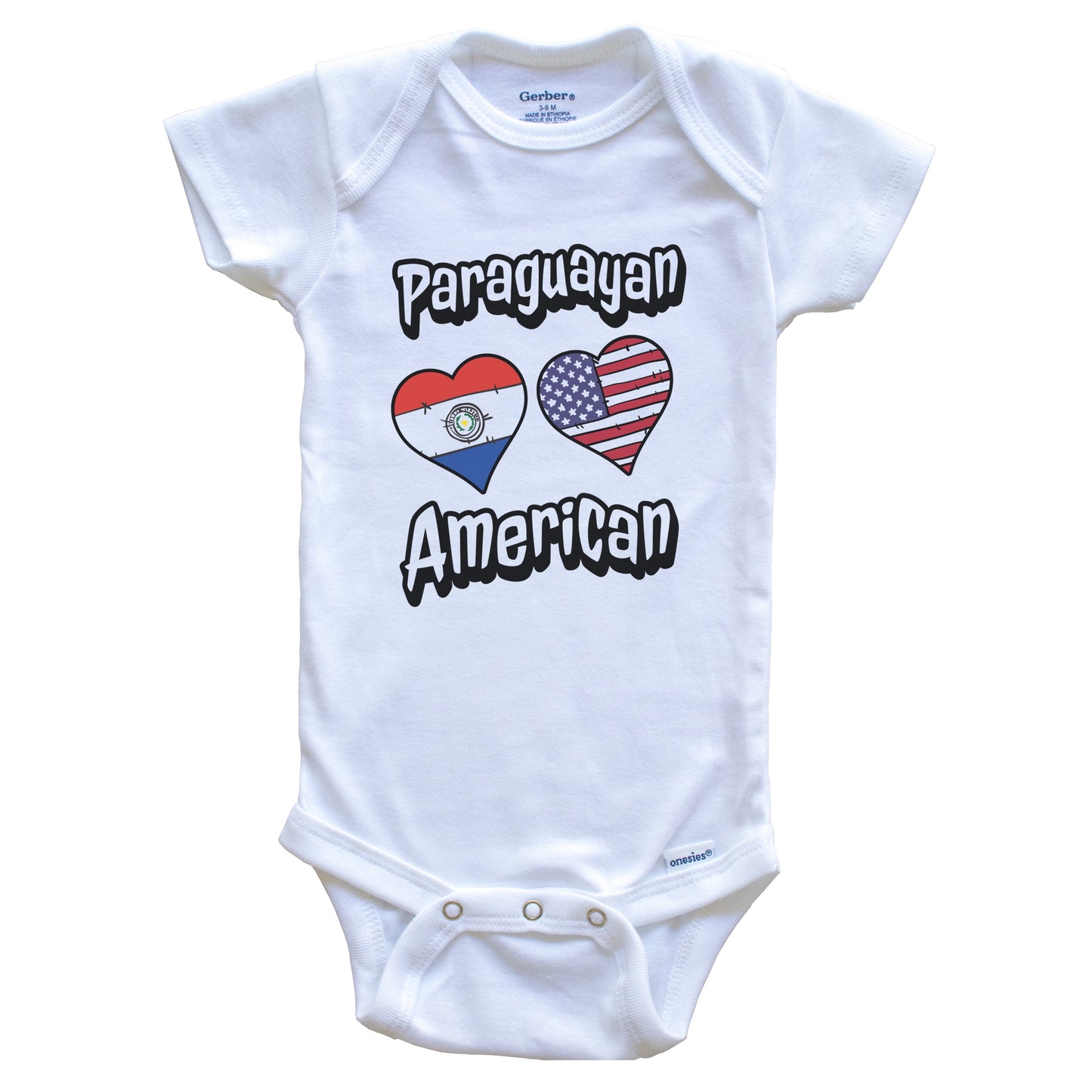 Paraguayan American Flag Hearts Combo Paraguay Baby Bodysuit