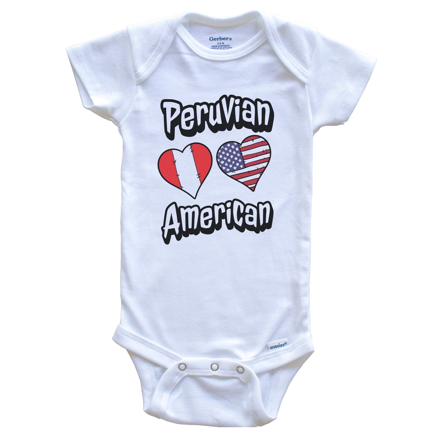 Peruvian American Flag Hearts Combo Peru Baby Bodysuit