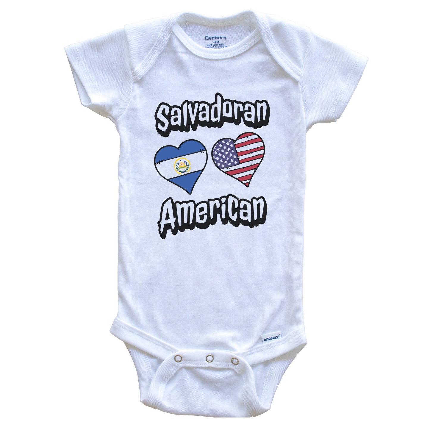 Salvadoran American Flag Hearts Combo El Salvador Baby Bodysuit