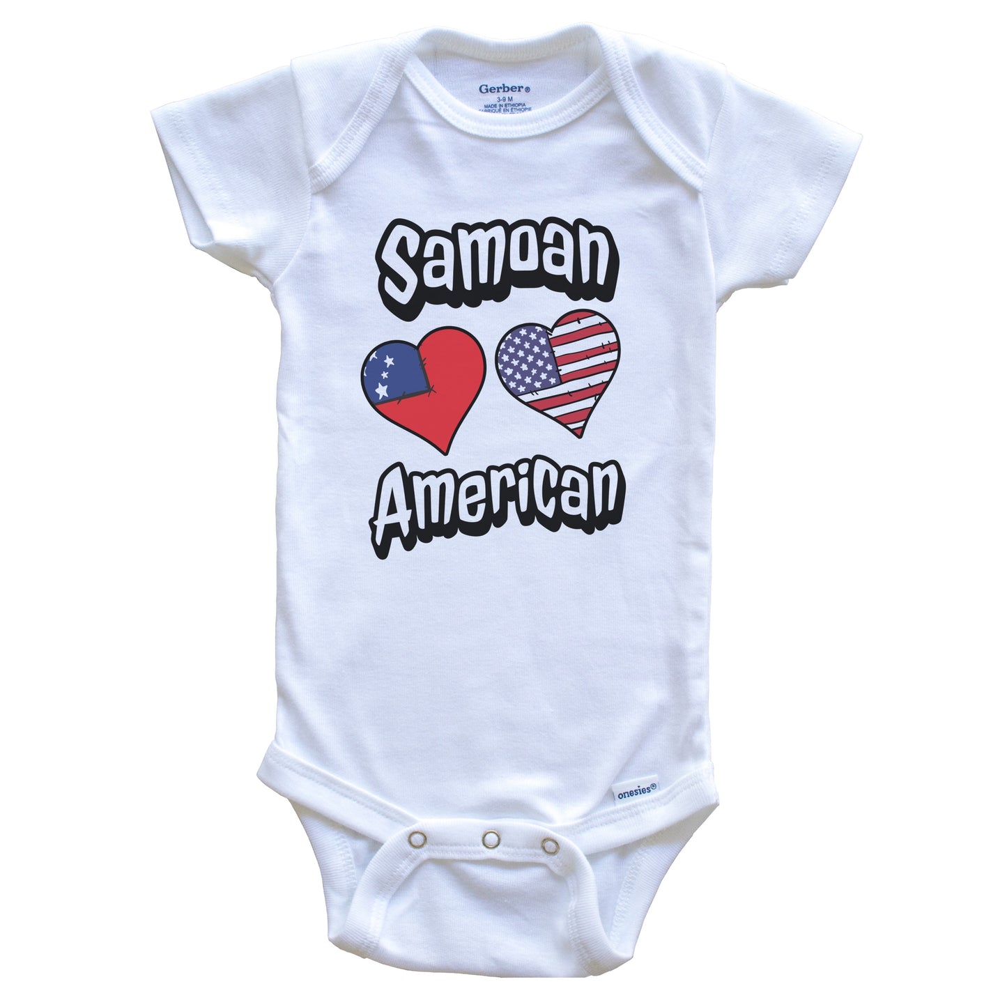 Samoan American Flag Hearts Combo Samoa Baby Bodysuit