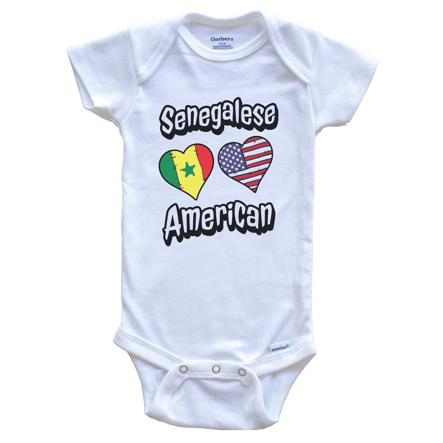 Senegalese American Flag Hearts Combo Senegal Baby Bodysuit