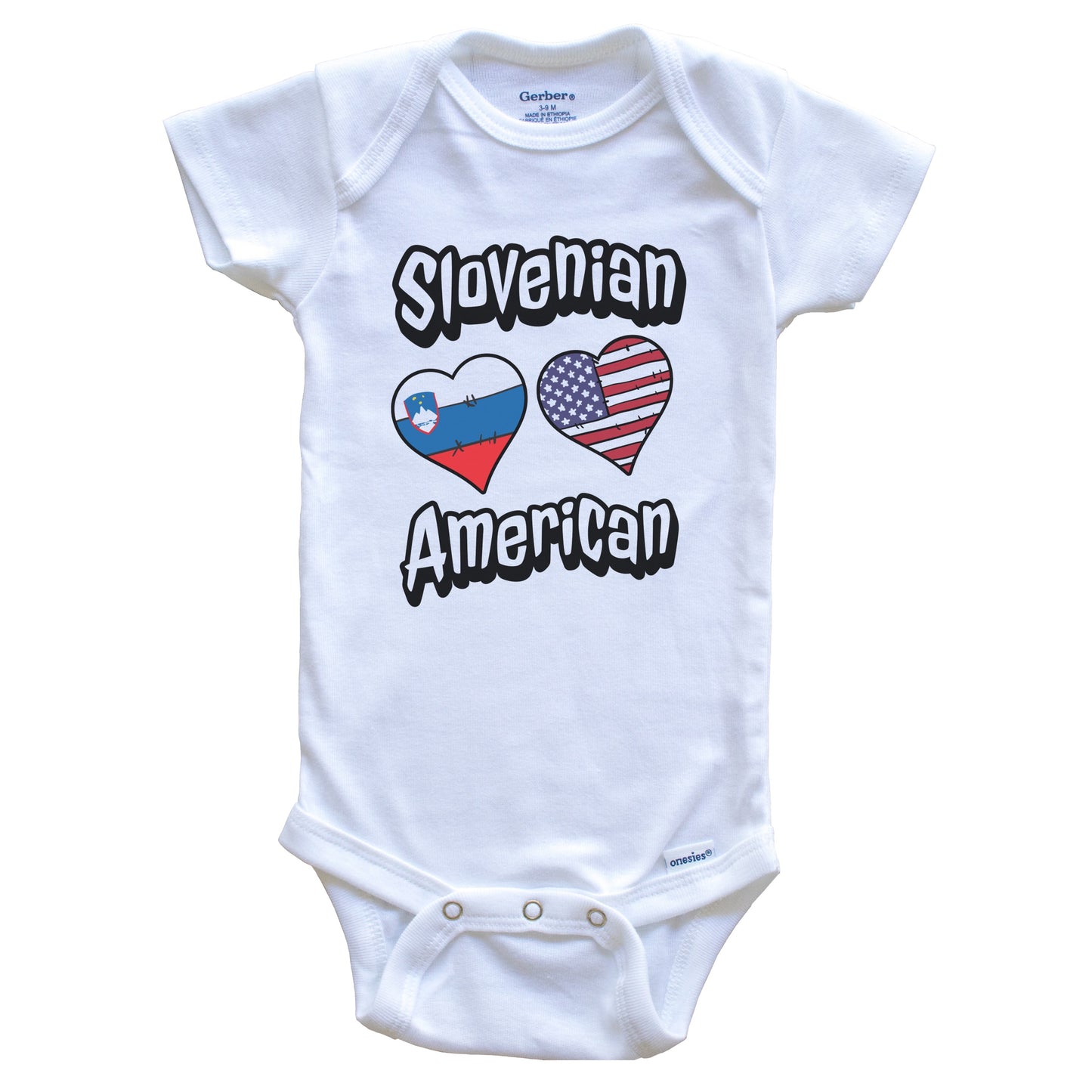 Slovenian American Flag Hearts Combo Slovenia Baby Bodysuit