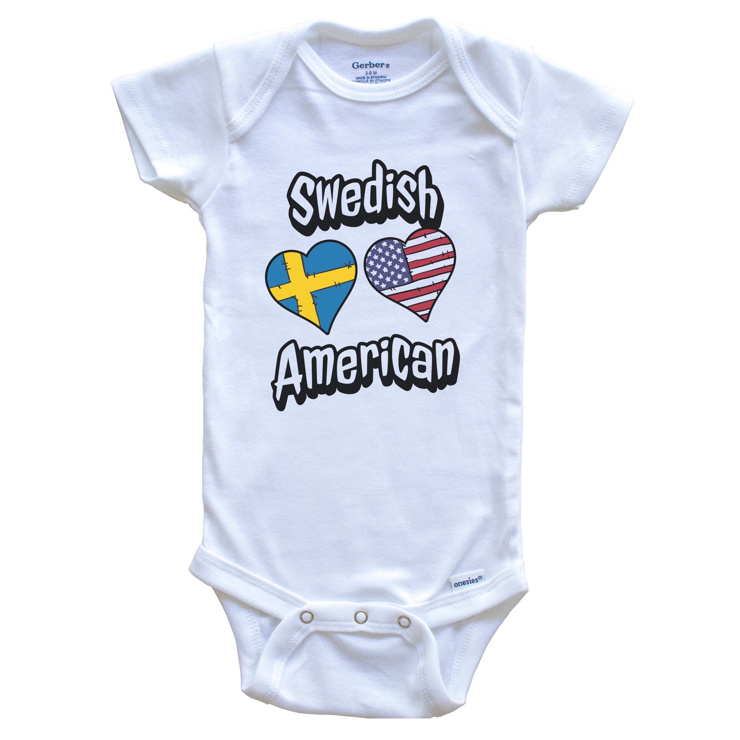 Swedish American Flag Hearts Combo Sweden Baby Bodysuit