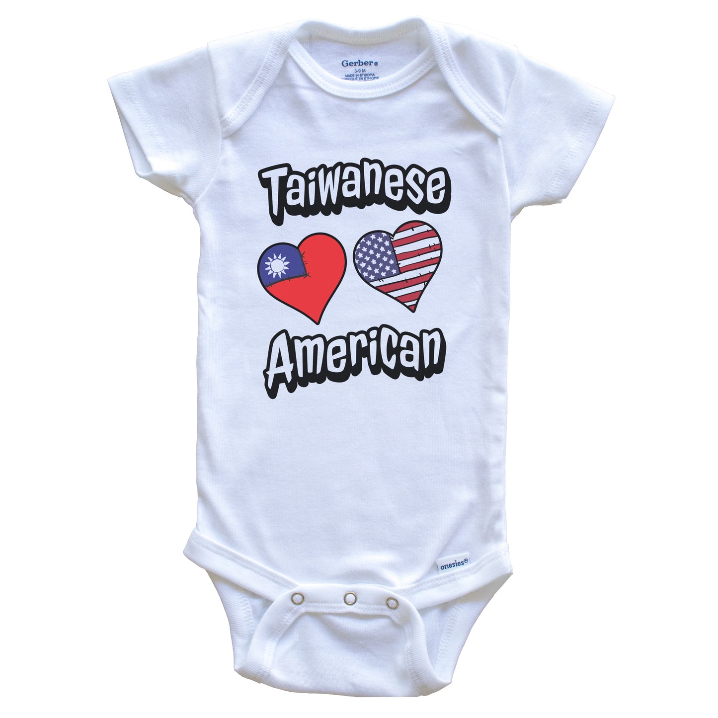 Taiwanese American Flag Hearts Combo Taiwan Baby Bodysuit