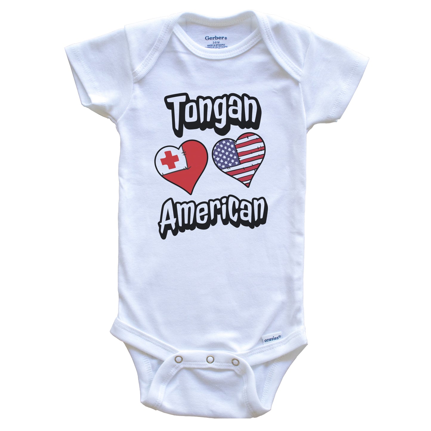Tongan American Flag Hearts Combo Tonga Baby Bodysuit