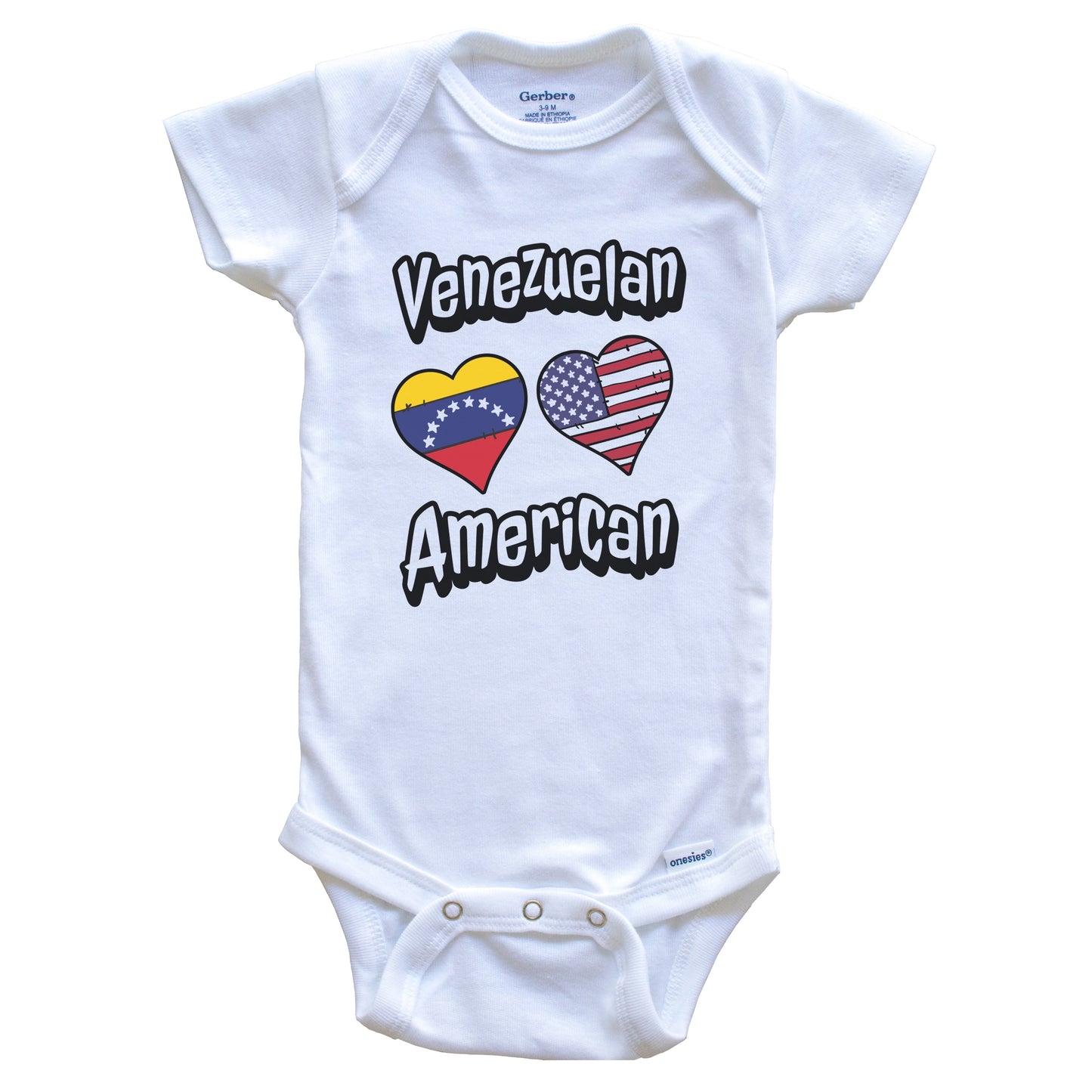 Venezuelan American Flag Hearts Combo Venezuela Baby Bodysuit