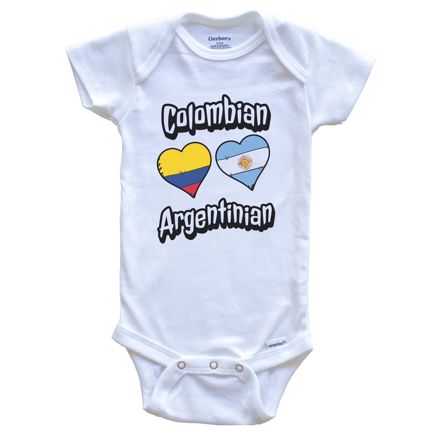 Colombian Argentinian Flag Heart Combo Colombia Argentina Baby Bodysuit