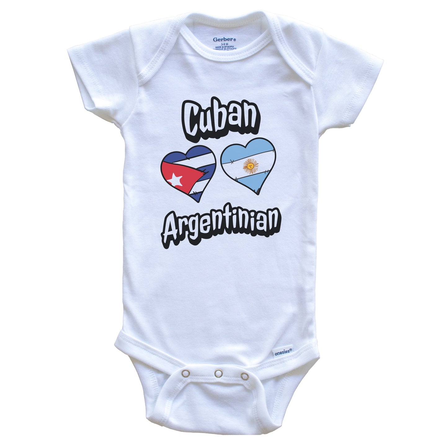 Cuban Argentinian Flag Heart Combo Cuba Argentina Baby Bodysuit