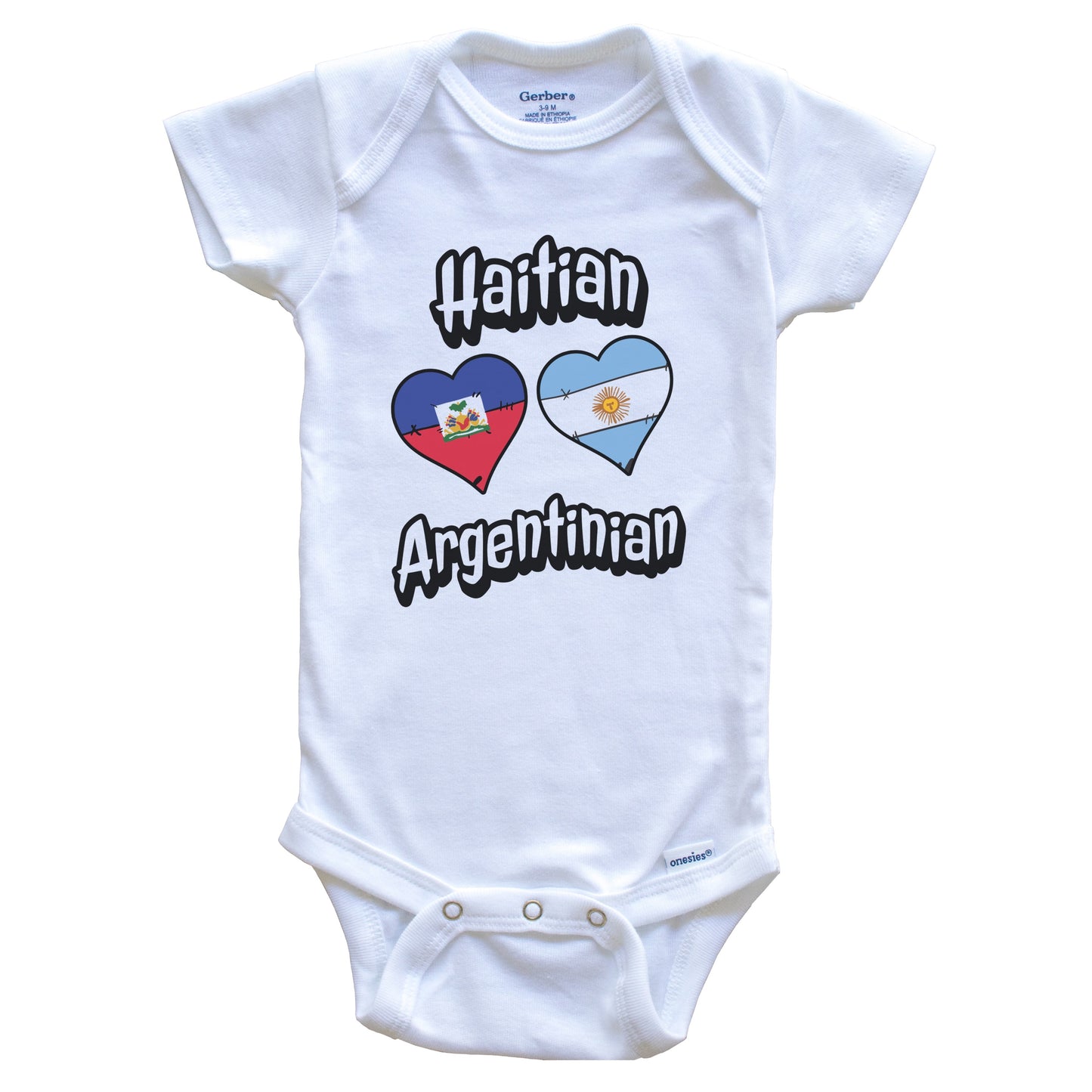 Haitian Argentinian Flag Heart Combo Haiti Argentina Baby Bodysuit
