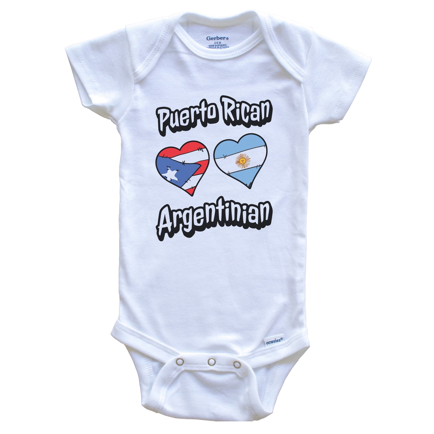 Puerto Rican Argentinian Flag Hearts Puerto Rico Argentina Baby Bodysuit