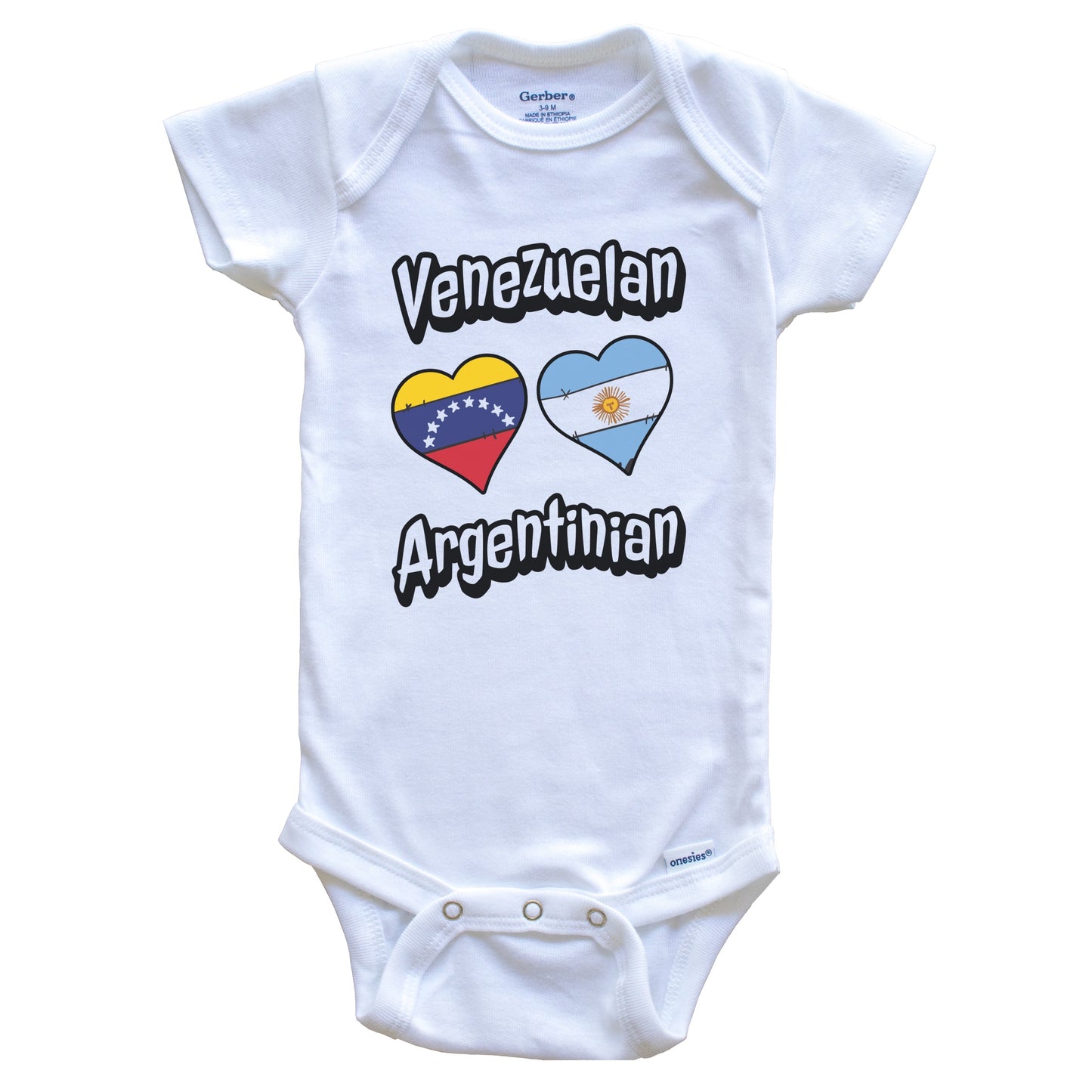 Venezuelan Argentinian Flag Heart Combo Venezuela Argentina Baby Bodysuit