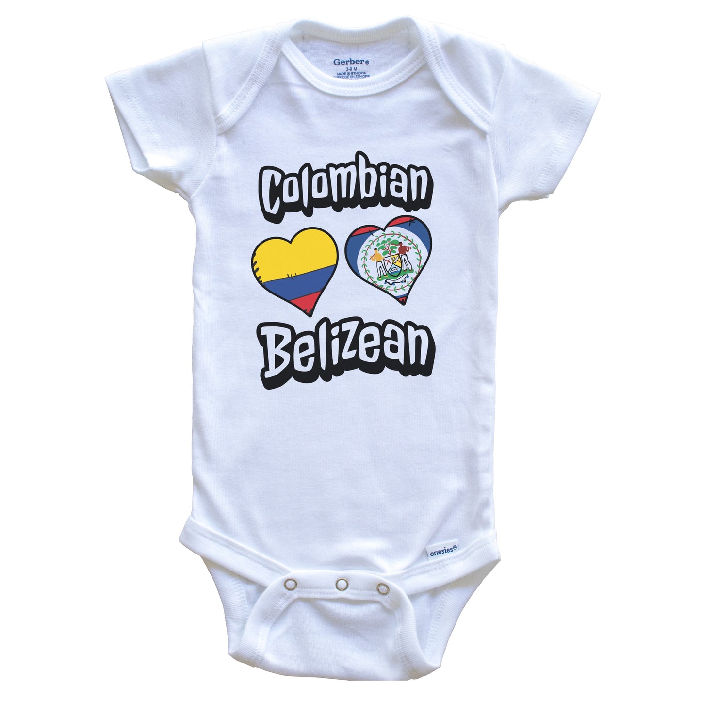 Colombian Belizean Flag Heart Combo Colombia Belize Baby Bodysuit