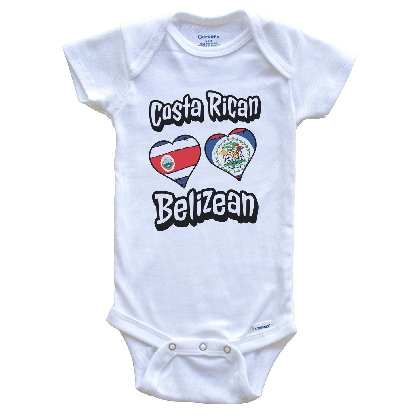 Costa Rican Belizean Flag Heart Combo Costa Rica Belize Baby Bodysuit
