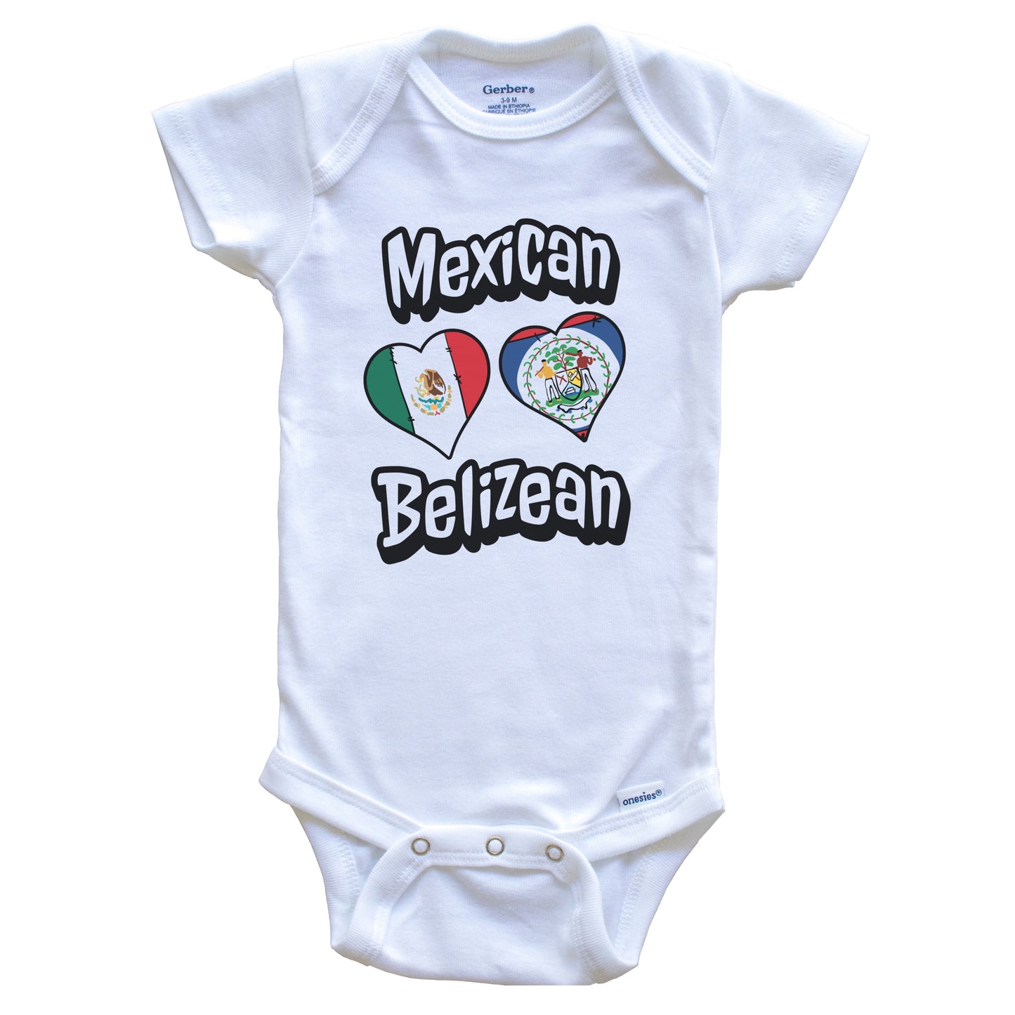 Mexican Belizean Flag Heart Combo Mexico Belize Baby Bodysuit