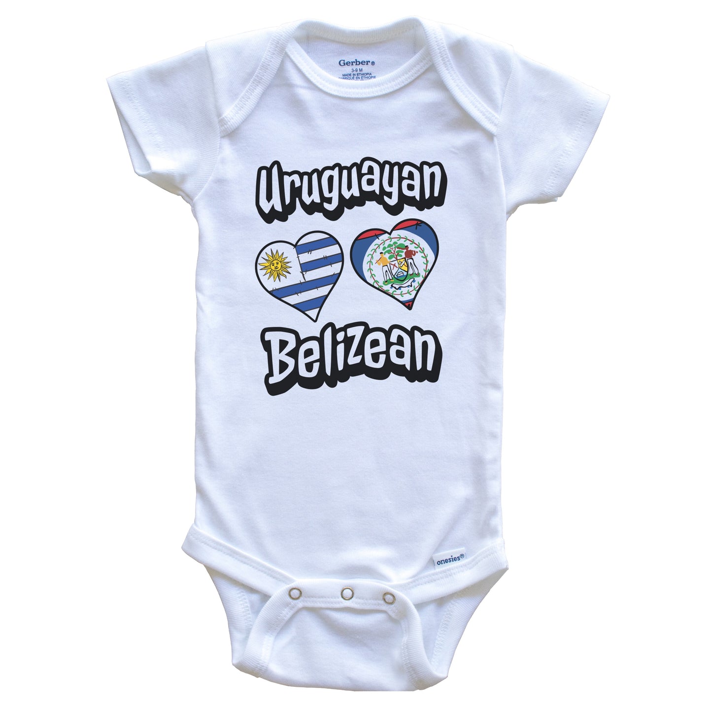 Uruguayan Belizean Flag Heart Combo Uruguay Belize Baby Bodysuit