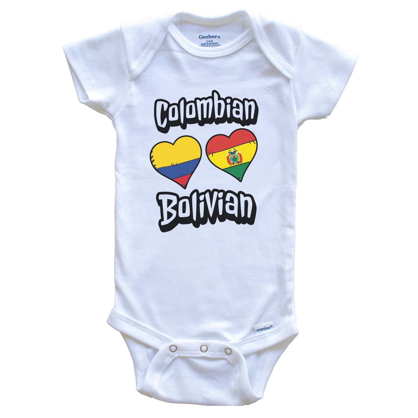 Colombian Bolivian Flag Heart Combo Colombia Bolivia Baby Bodysuit