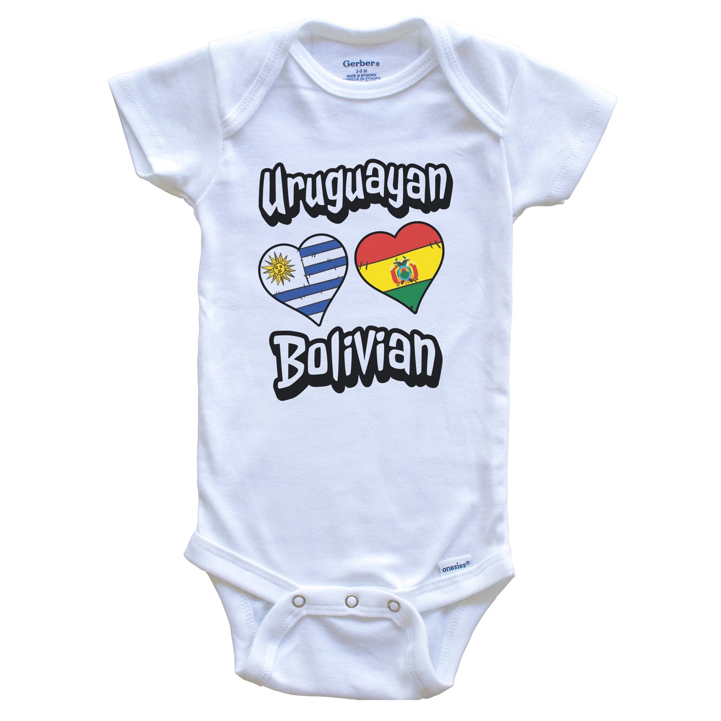 Uruguayan Bolivian Flag Heart Combo Uruguay Bolivia Baby Bodysuit