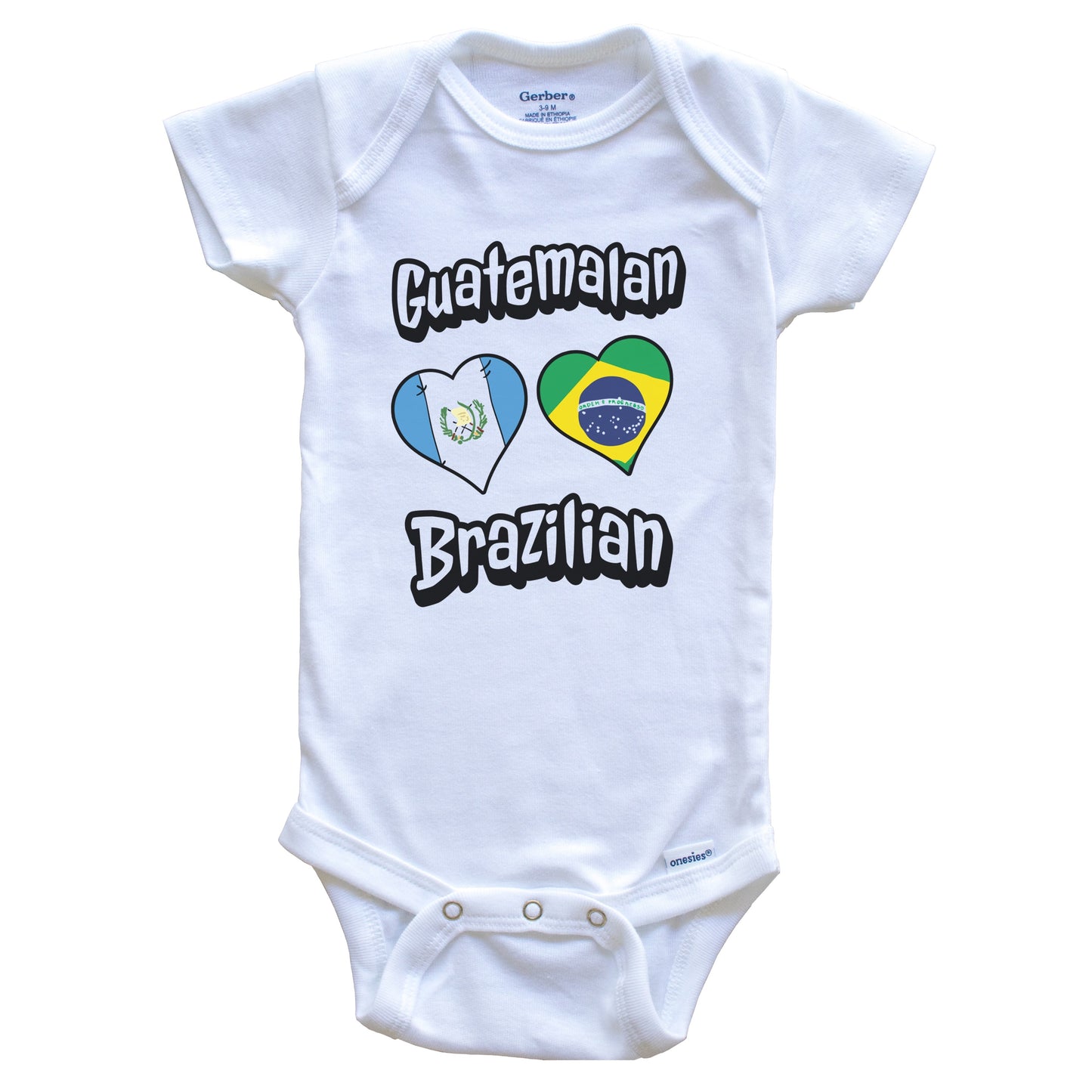 Guatemalan Brazilian Flag Heart Combo Guatemala Brazil Baby Bodysuit