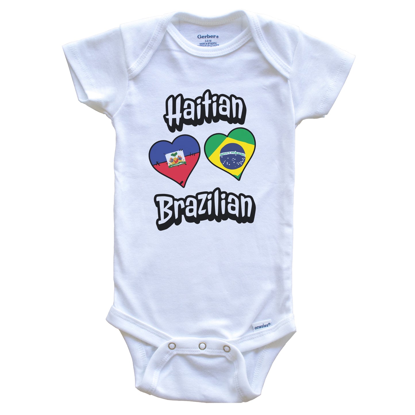 Haitian Brazilian Flag Heart Combo Haiti Brazil Baby Bodysuit