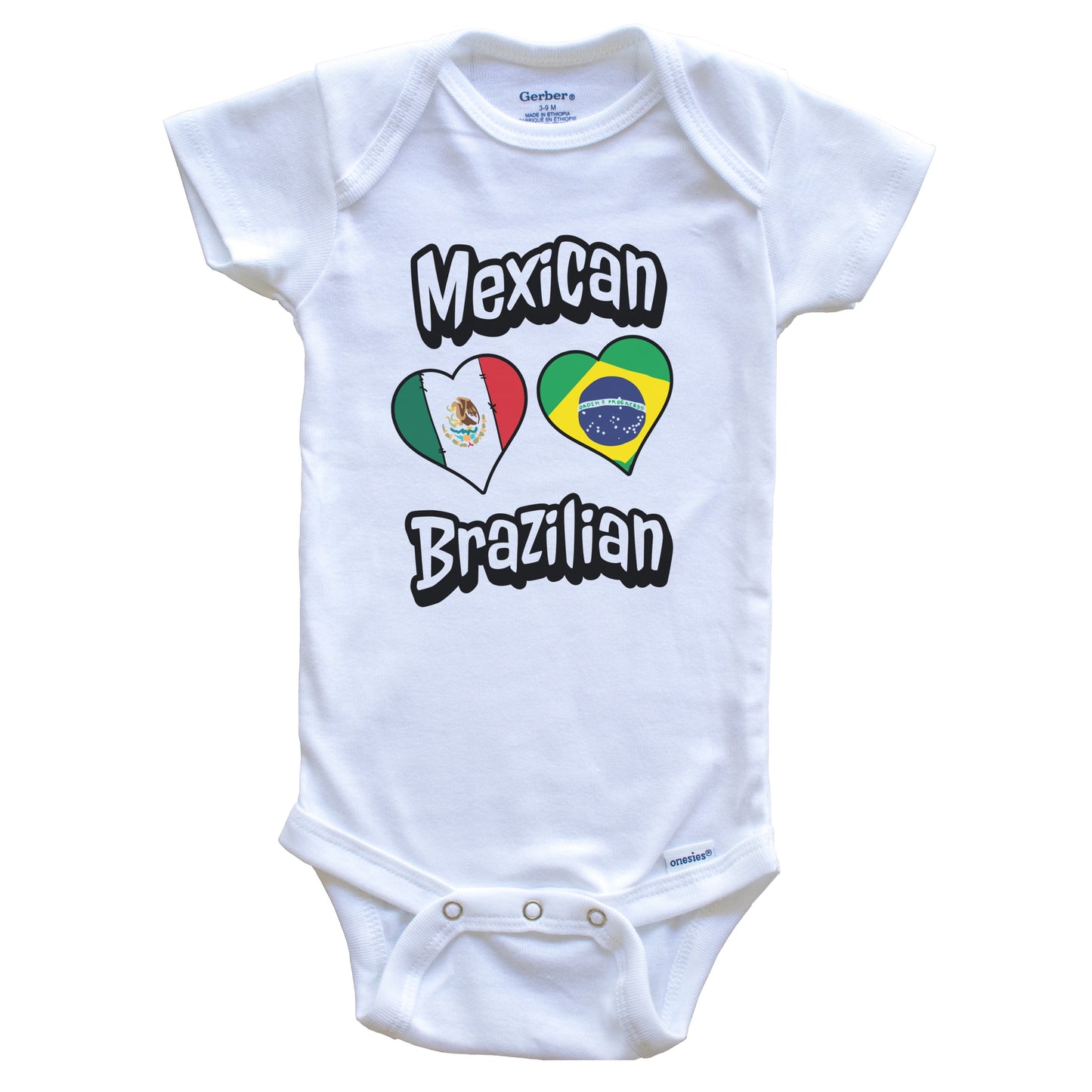 Mexican Brazilian Flag Heart Combo Mexico Brazil Baby Bodysuit