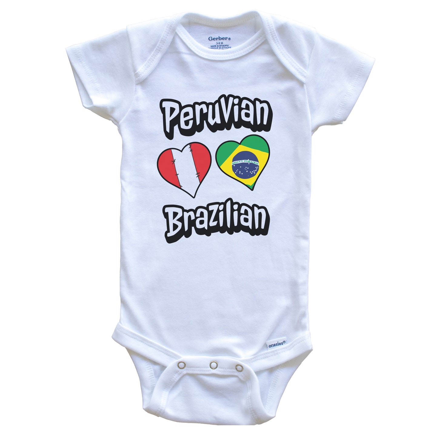 Peruvian Brazilian Flag Heart Combo Peru Brazil Baby Bodysuit